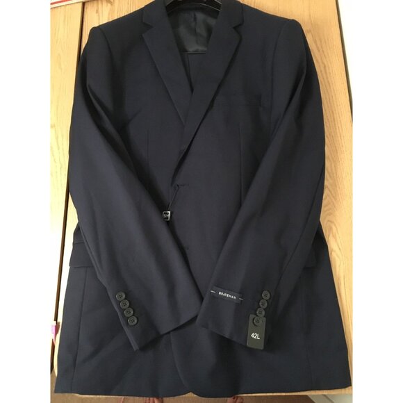 New Mens Braveman 2Pc Suit Slim Fit Untailored Pants Dark Navy Size 42Lx36W - Picture 2 of 9